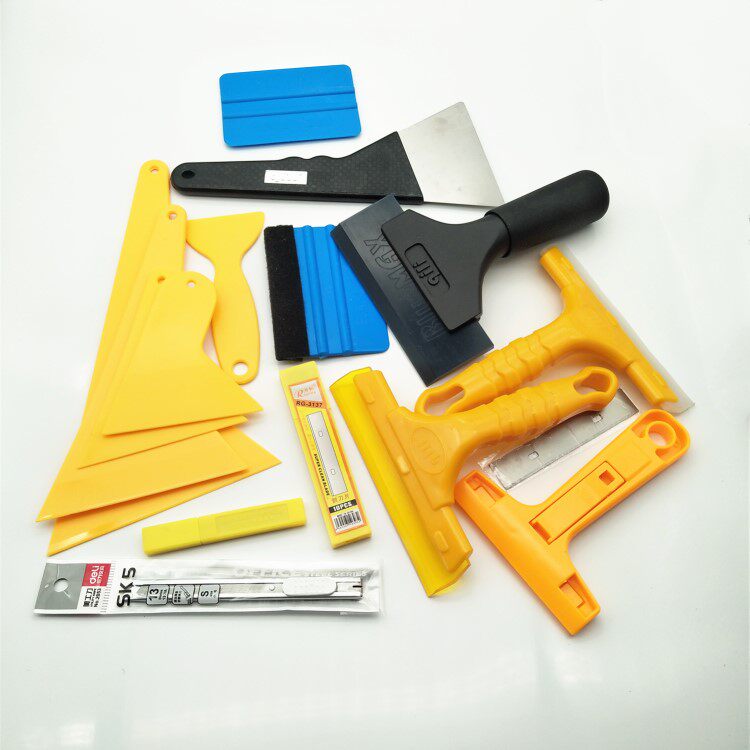 Professional car adhesive film tool suit complete with special beef rib squeegee glass scraping board with long handle steel scraping and beauty