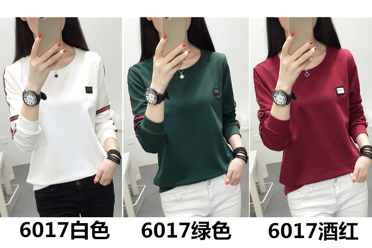 Áo mới mùa thu 2018 phiên bản Hàn Quốc của áo thun cotton cổ tròn có cổ nữ tay dài áo thun hoang dã siêu cháy hàng đầu áo phông nữ chất đẹp