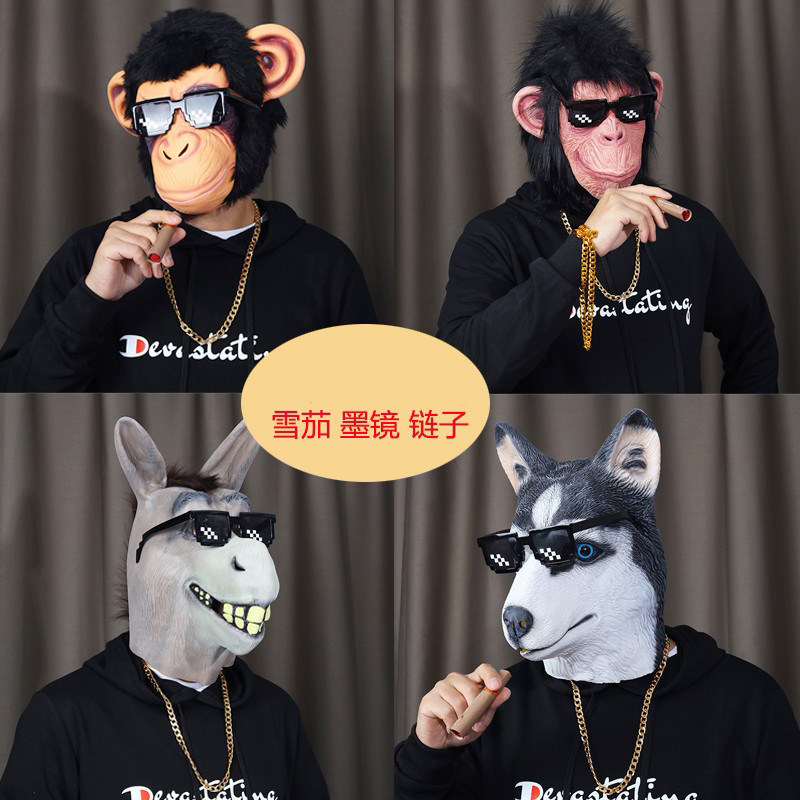 緑色の魚人、緑色の頭、魚の頭飾り、小道具、魚の頭のモンスターマスク、面白いコスプレ、おかしな馬の頭の動物の頭飾り