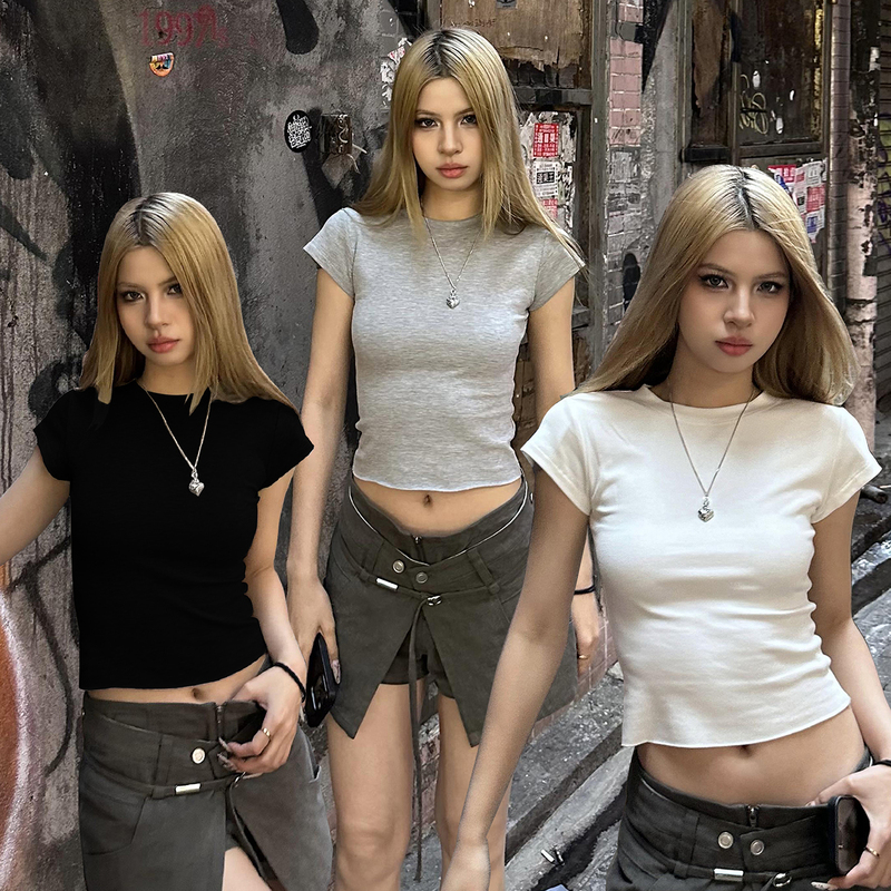 Audwyn Short-Sleeve T-Shirt Basic Style 2026 Summer Slightly Loose Regular Shoulder T-Shirt Round Neck Slimming Short Solid Color Top