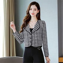Spring and Autumn New Thousand Bird grid short coat Womens Small man Joker short style small suit cardigan outside tide