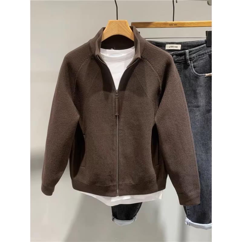 Autumn and Winter New Style Simple Solid Color Stand-Up Collar Zipper Knit Sweater Jacket Men's Korean Fashion Loose Sweater Jacket