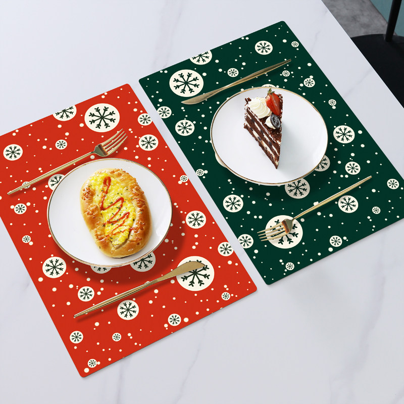 Christmas Western food mat New Year American vintage Leather placemat Red Waterproof, oil-proof, anti-scalding heat insulation plate dish mat