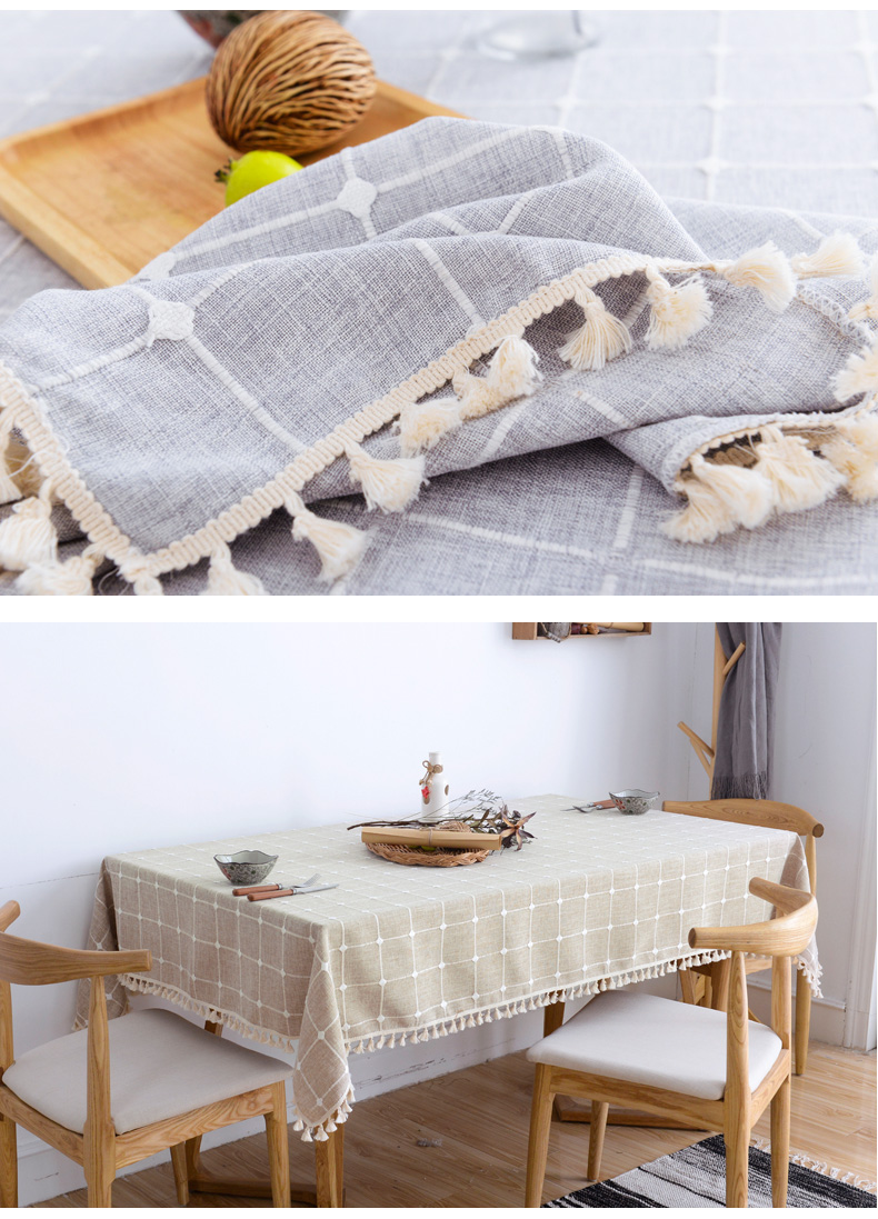 Khăn trải bàn bằng vải cotton và vải lanh nhỏ tươi châu Âu lưới mục vụ hình chữ nhật bàn cà phê khăn trải bàn tròn bàn khăn trải bàn mẫu khăn trải bàn ăn đẹp