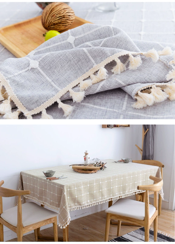 Khăn trải bàn bằng vải cotton và vải lanh nhỏ tươi châu Âu lưới mục vụ hình chữ nhật bàn cà phê khăn trải bàn tròn bàn khăn trải bàn