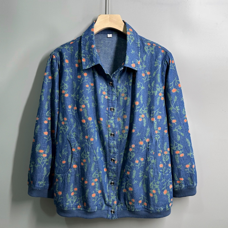 Mom's Denim Shirt, Large Size, All-Cotton Long-Sleeve Top for Elderly Women, Pure Cotton Shirt, Thin Jacket Mom's Denim Shirt, Large Size, All-Cotton Long-Sleeve Top for Elderly Women, Pure Cotton Shirt, Thin Jacket