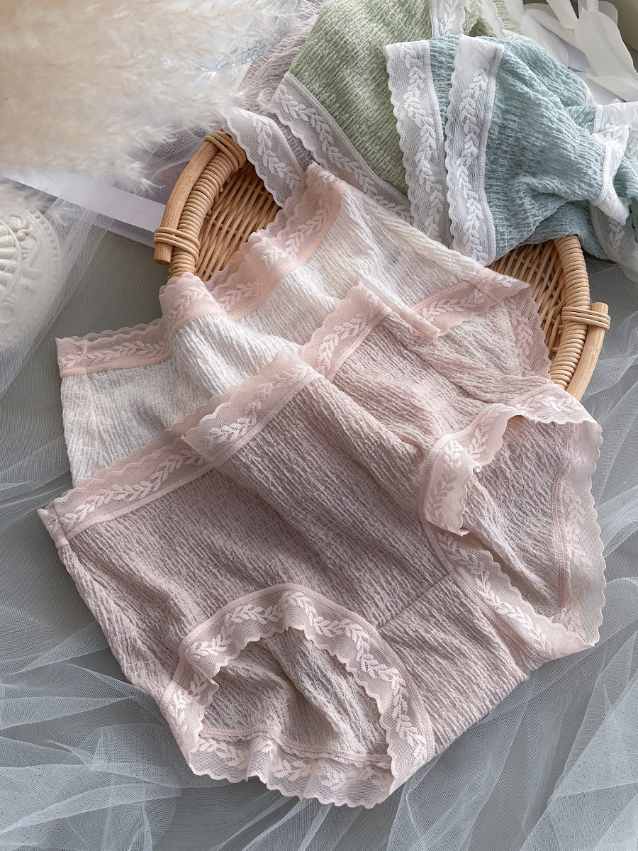 Bubble Pure Cotton Briefs Female Antibacterial Crotch Mid-Waist Breathable Untraceless Girl Thin new 2021 Burst Fashion Shorts