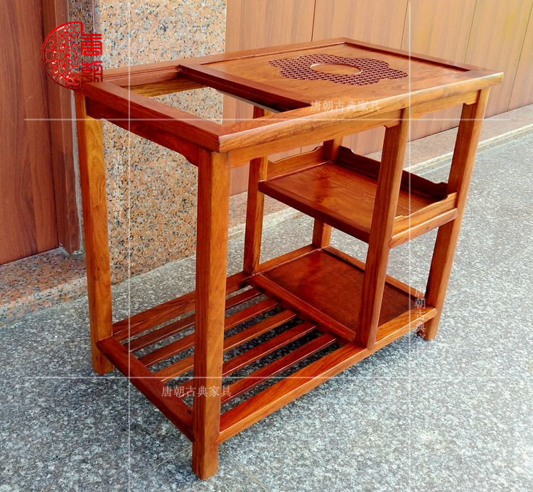 Tang triều gỗ gụ đồ nội thất gỗ hồng mộc Miến Điện bàn trái cây lớn gỗ hồng mộc kungfu bàn cà phê giỏ trà ban công di động bàn trà - Bàn trà bàn trà tròn mặt đá