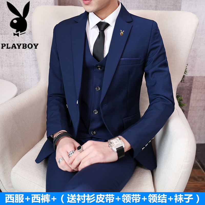 Playboy phù hợp với phù hợp với cơ thể của nam giới phiên bản Hàn Quốc của ba mảnh bộ chú rể chiếc váy cưới giản dị phù hợp với hình thức chuyên nghiệp