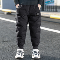 Boys down cotton pants wear 8 big children in winter a pair of winter clothes plus velvet thickened 9 Cotton 10-year-old childrens pants