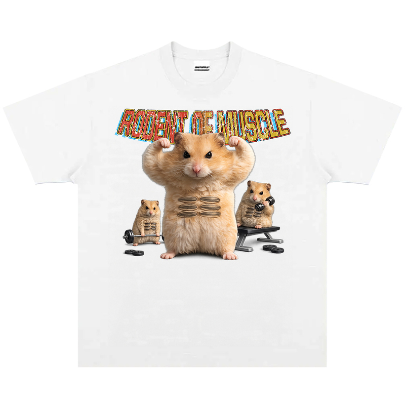 Muscle Hamster Powerlifting Fitness Accessories Ironlifting Fitness Short Sleeve Washed Vintage American Style Loose T-Shirt for Men