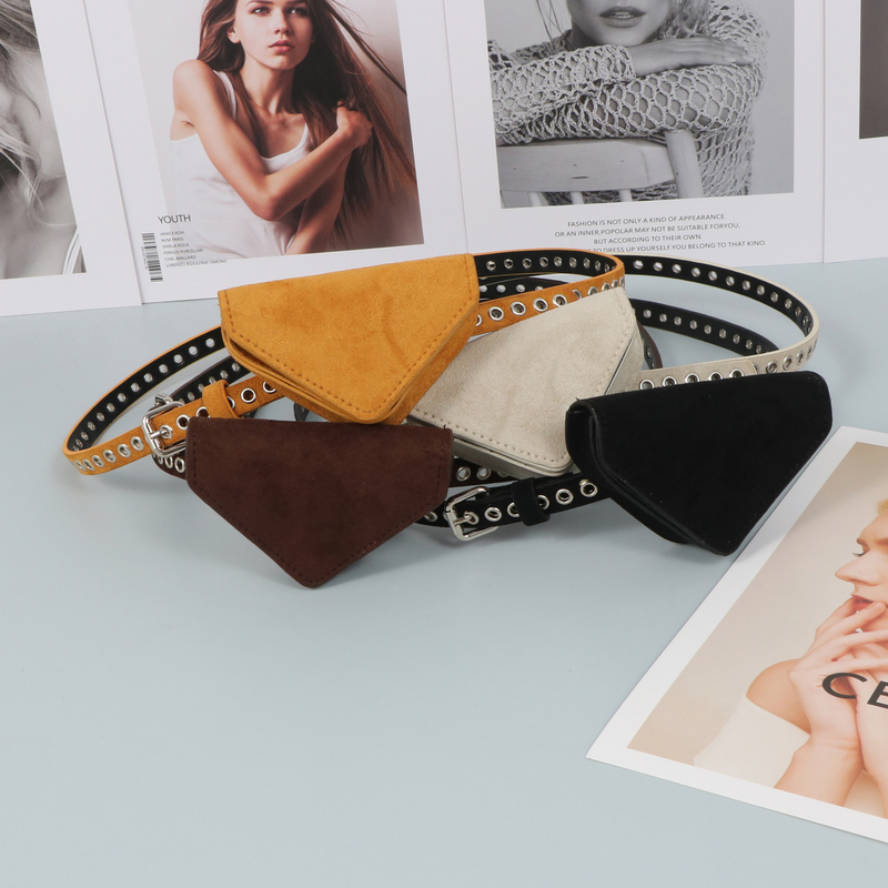 Korean New Style Deerskin Suede Triangular Waist Bag with Belt, Can Hold Earphones, Lipstick, Decorative Bag