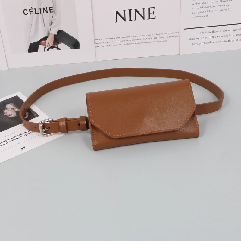 Genuine Leather Rectangular Pouch That Can Hold a Phone, Keys, Coins, Lipstick, with a Belt, Slimming Shopping Bag