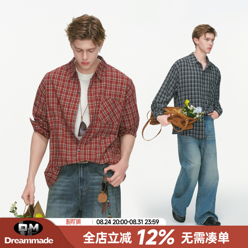 Dream Made American-Style Red Plaid Long-Sleeved Shirt for Men, Spring and Summer High-End Inner Wear Couple Shirt