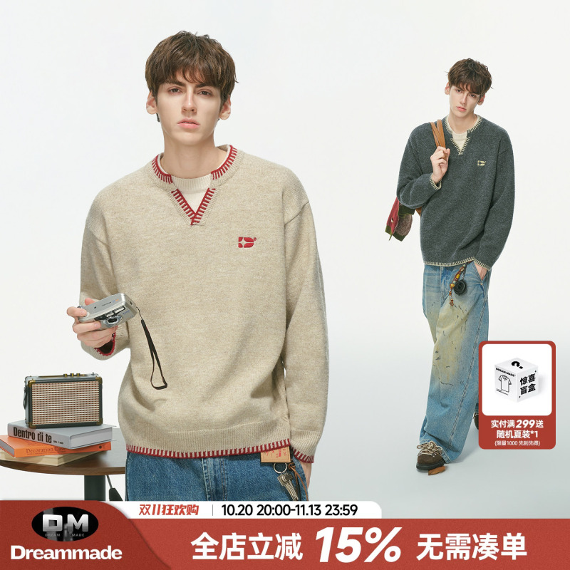 Dream Made Wool Faux Two-Piece Sweater for Men, Autumn and Winter Old Money Style Men's V-Neck Inner Knitwear Dream Made Wool Faux Two-Piece Sweater for Men, Autumn and Winter Old Money Style Men's V-Neck Inner Knitwear
