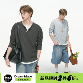 Dream made old money style fake two-piece henry collar long-sleeved t-shirt men's autumn and winter inner layering shirt top