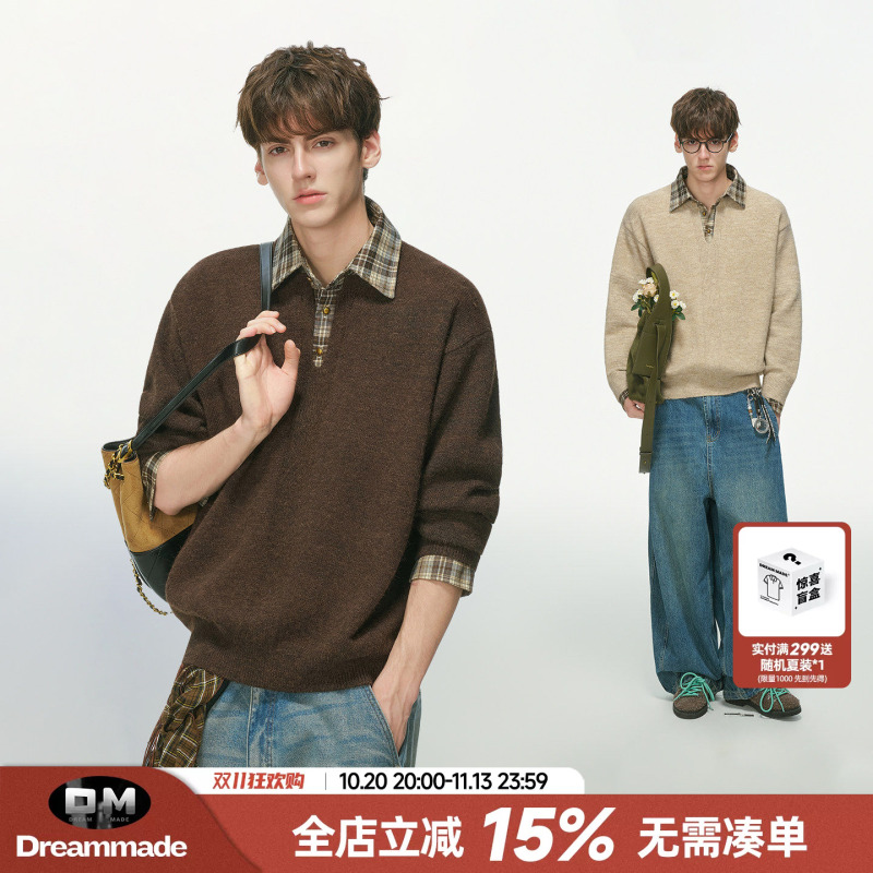 Dream Made Men's Stylish Outfit with Sheep Wool Shirt Collar, Fake Two-Piece Sweater, Men's Autumn and Winter Inner Knitwear Dream Made Men's Stylish Outfit with Sheep Wool Shirt Collar, Fake Two-Piece Sweater, Men's Autumn and Winter Inner Knitwear