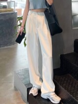 Draped white casual suit pants womens 2022 summer new Korean version fashion high waist all-match wide-leg mopping pants