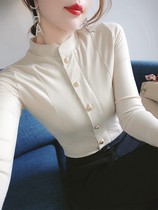 Design Sense High End Temperament Lady 2022 Spring Autumn New Korean Version Fashion Body Elastic Long Sleeve Shirt