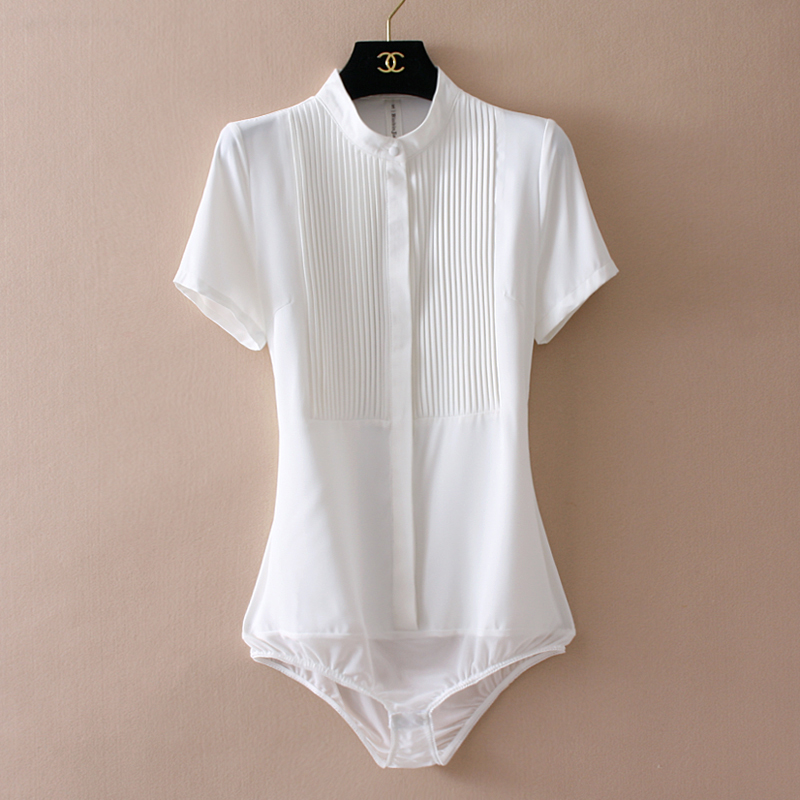 2022 summer new design sense high-end ol professional all-match shirt women's white slim short-sleeved chiffon one-piece shirt