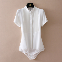 2022 summer new design sense high-end ol professional all-match shirt womens white slim short-sleeved chiffon one-piece shirt