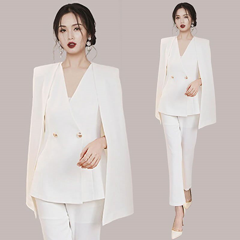 South Korea's high-end banquet professional royal sister wind cape small suit suit female 2022 autumn and winter new suit two-piece suit
