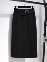 Mid-length split skirt womens 2022 autumn and winter new Korean version fashion all-match a-line one-step skirt elastic wrap skirt