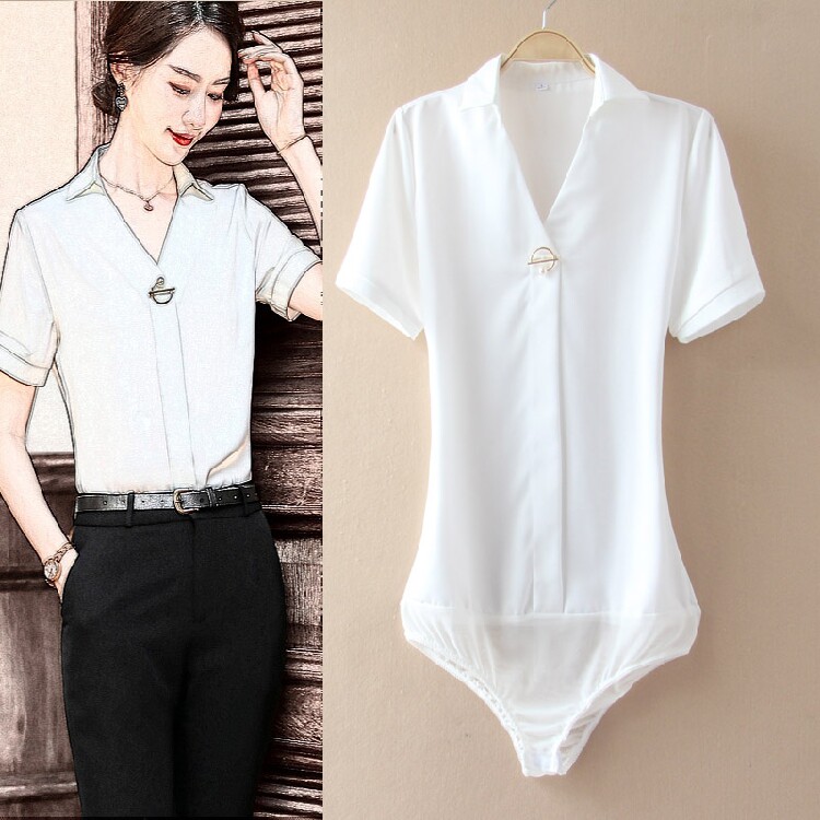 Temperament v-neck foreign style thin shirt female 2022 summer new all-match OL professional chiffon white one-piece shirt