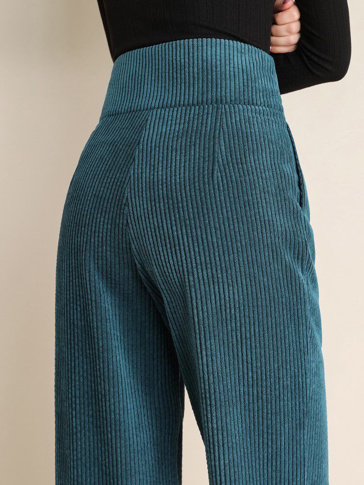 High-waisted velvet wide-leg pants women's 2022 autumn and winter new Korean version fashion plus velvet straight corduroy trousers