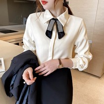 Lamp core suede retro laminated wearing inner hitch bottom blouses woman 2022 autumn winter new stylish upscale grunge blouse shirt lining