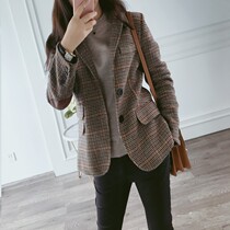 British style retro plaid suit jacket female 2022 spring and autumn new Korean version fashion woolen casual suit top
