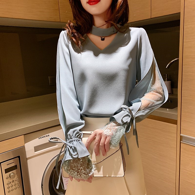 Fan-style polo shirt lady 2022 spring autumn new Korean version fashion temperament high-end long sleeve snow-spinning shirt