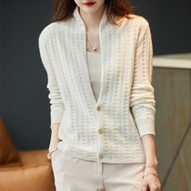 Cashmere knitted cardiovertshirt lady 2022 autumn winter new Korean version 100 hitch easy to loose V collar sweater jacket