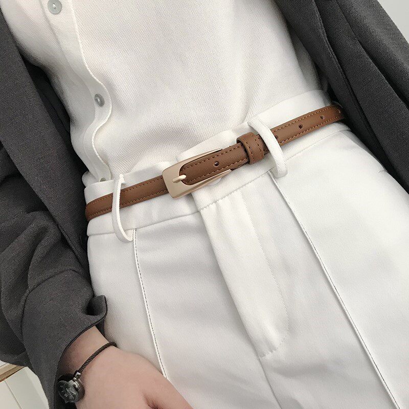 Korean Fashion Retro Leather Small Belt Ladies Simple Versatile Decorative Thin Belt With Suit Skirt Jeans Belt