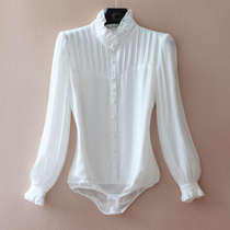 Celebrity Lightweight Luxury Jumpsuit Shirt Womens New 2022 Spring Autumn Fashion Slim Stand Neck Long Sleeve Chiffon Shirt