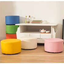 Leather solid wood small stool home shoe changing stool living room sofa stool Creative Adult stool childrens small leather stool round stool