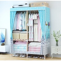 Solid Wood simple wardrobe fabric double folding Oxford cloth assembly simple modern economy adult storage wardrobe