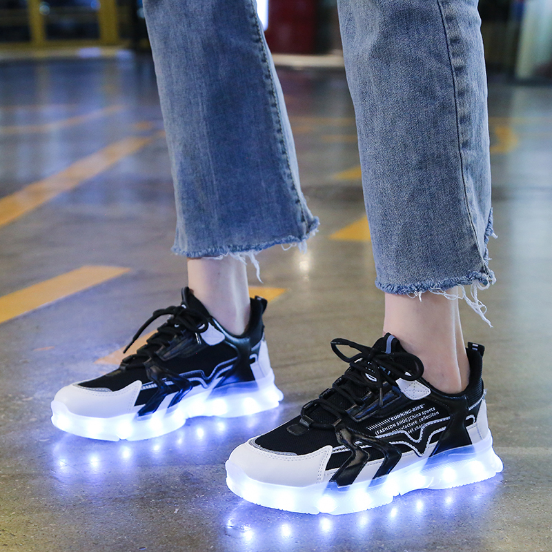 Colorful Charging Light-Up Shoes for Men and Women, Couple's Luminous Adult Ghost Step Shoes, Street Dance Sports Casual Light-Up Dad Shoes