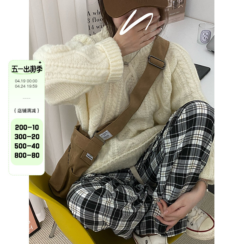 YouZIQI Coloring Pants New Autumn - style High Waist and Light Less Light Broad - leg Lax Pattern Pants