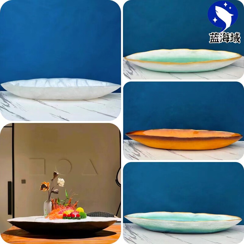 High-End Dongxing Spotted Fish Carving Salmon Sashimi Ice Plate Seafood Presentation Tableware Japanese Cuisine Plate