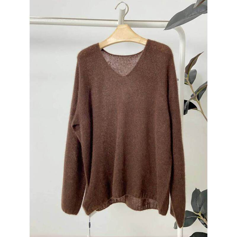 Mm Maimaijia 2025 Autumn and Winter New V-Neck Brown Loose Knit Sweater Cashmere Sweater 5Ga133461 Mm Maimaijia 2025 Autumn and Winter New V-Neck Brown Loose Knit Sweater Cashmere Sweater 5Ga133461