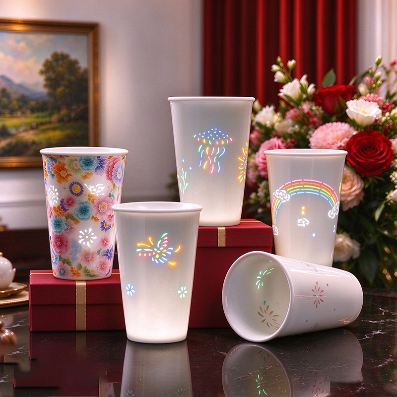 Jingdezhen Seven-Color Exquisite Ceramic Coke Cup, High-Value Translucent Portable Cup, Personal Use, Gift, Souvenir
