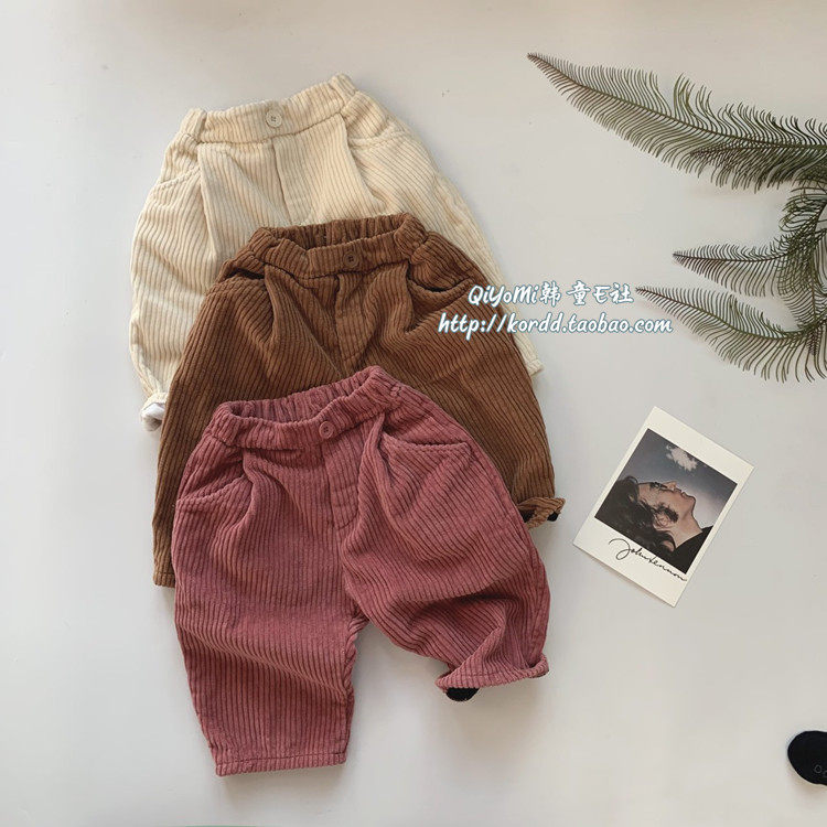 T1 Korea Imported Child Clothing 2019 Winter Boy Girl Child Baby Gapped Light Core Suede Pants Long Pants