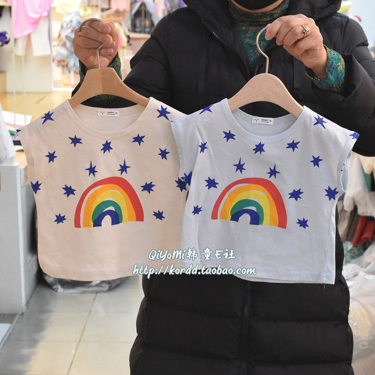M2 South Korea imported children's clothing 2020 summer boys and girls children baby rainbow stars leisure foreign style short sleeve T-shirt