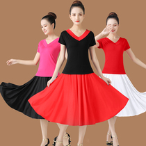  2021 new square dance clothing short-sleeved suit dance skirt womens summer practice clothes two-piece dance clothes