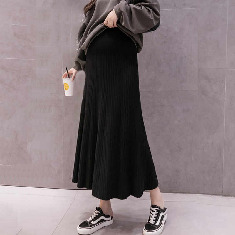 Fashion Pregnant Woman Half Body Dress Outside Wearing Knit Autumn/Winter Style Thickened Pit Bar Black Bag Hip Skirt High Waist Trust Mid-Length Skirt