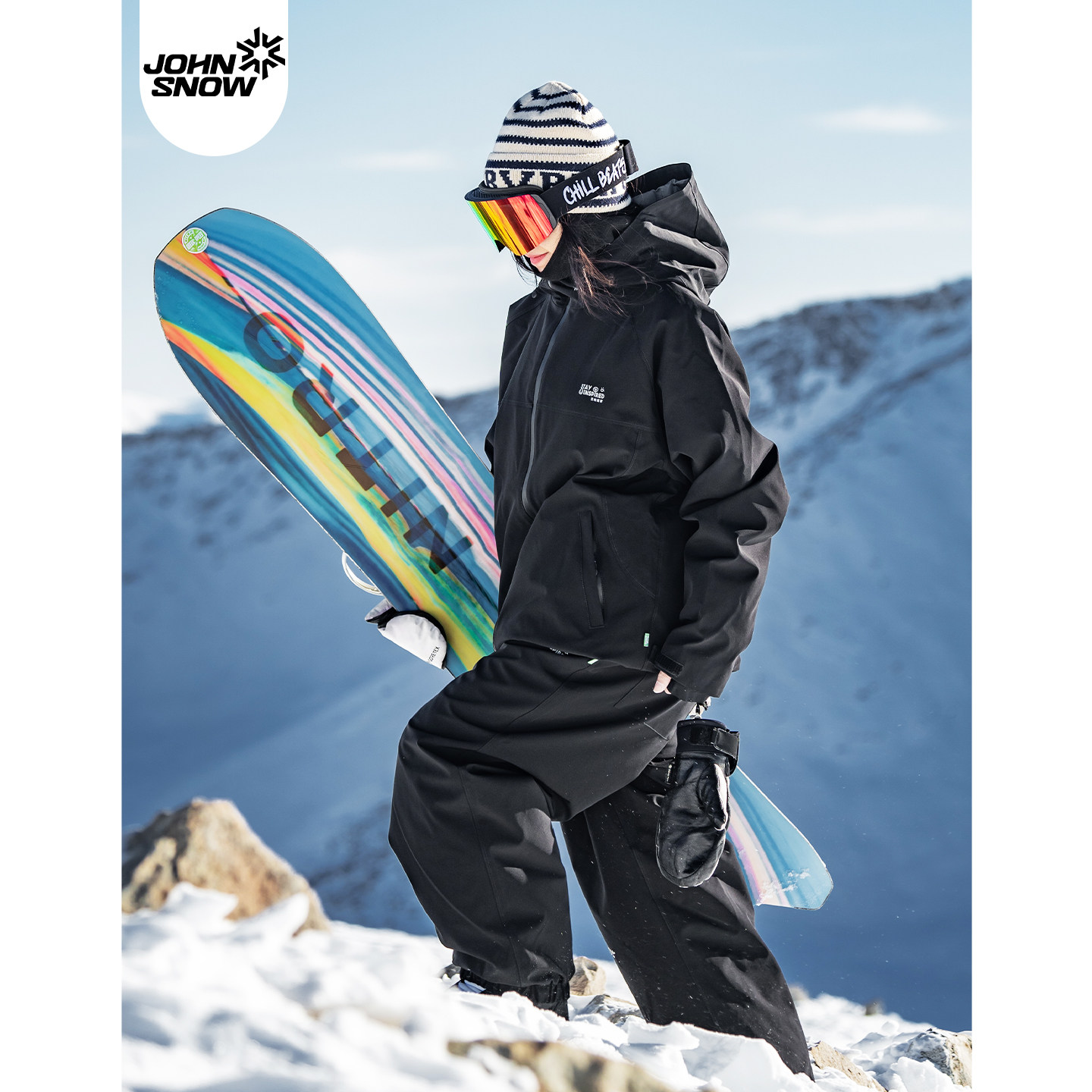 ジョン・スノー スキースーツセット、女性用カップル スノーボード アメリカンスタイル ゆったりとした防水暖かいスキージャケットとパンツ、男性用