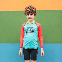 Blowind Childrens swimsuit Boys sunscreen quick-drying contrast color long sleeve split swimsuit Spa vacation surf suit