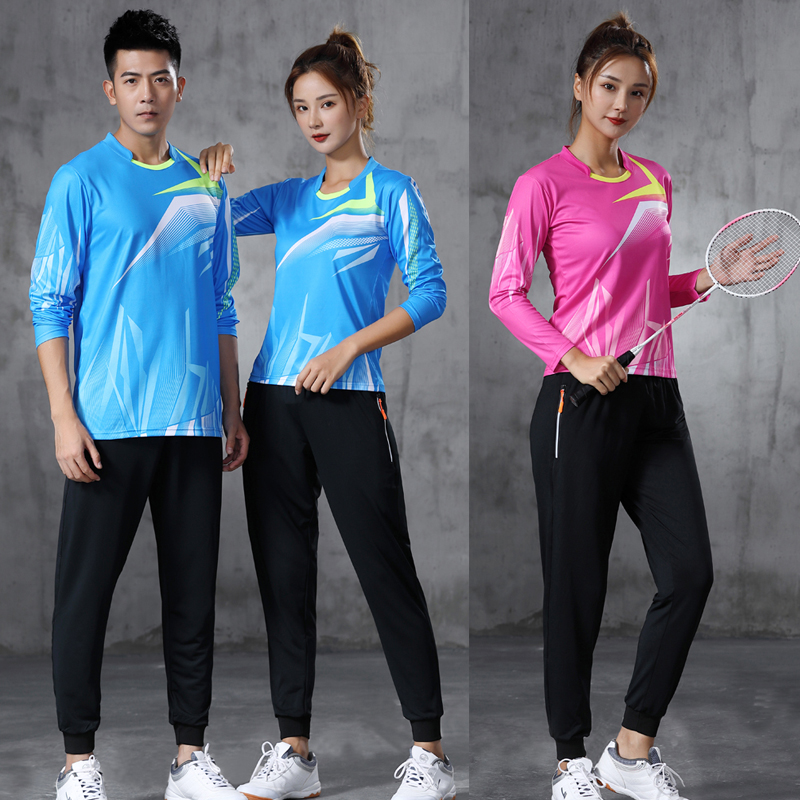 Long table tennis suit men's and women's badminton suit long-sleeved tug-of-war training suit sweater trousers group purchase printed LOGO - Taobao