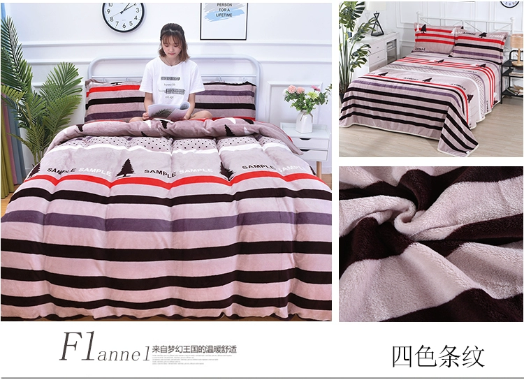 Giường lông cừu san hô flannel bốn mảnh lông cừu cộng với nhung ba mảnh mùa đông Fale cashmere 1,8m khăn trải giường